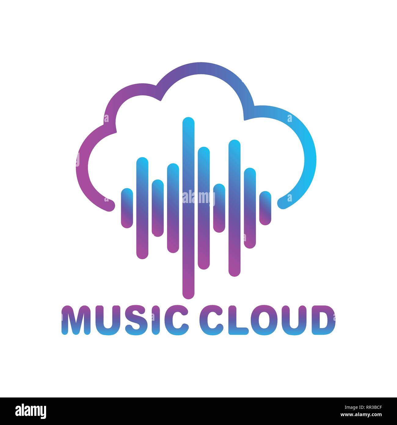 Bibliothèque de musique de Cloud, le streaming. Icône linéaire simple avec de fines lignes. Vintage Retro typographie avec effet d'impression offset. EPS 10 Illustration de Vecteur