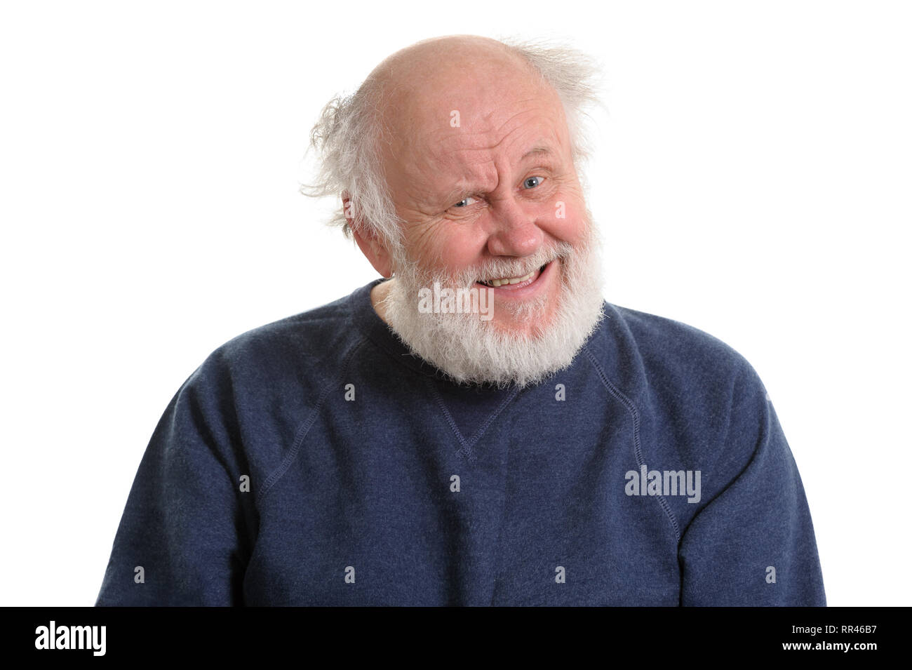 Portrait d'sarcasticly laughing man, isolated on white Banque D'Images