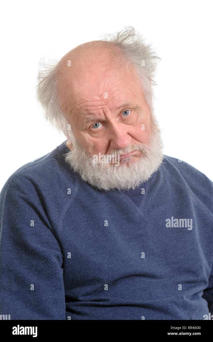 Vieil homme triste déprimant portrait isolé Banque D'Images