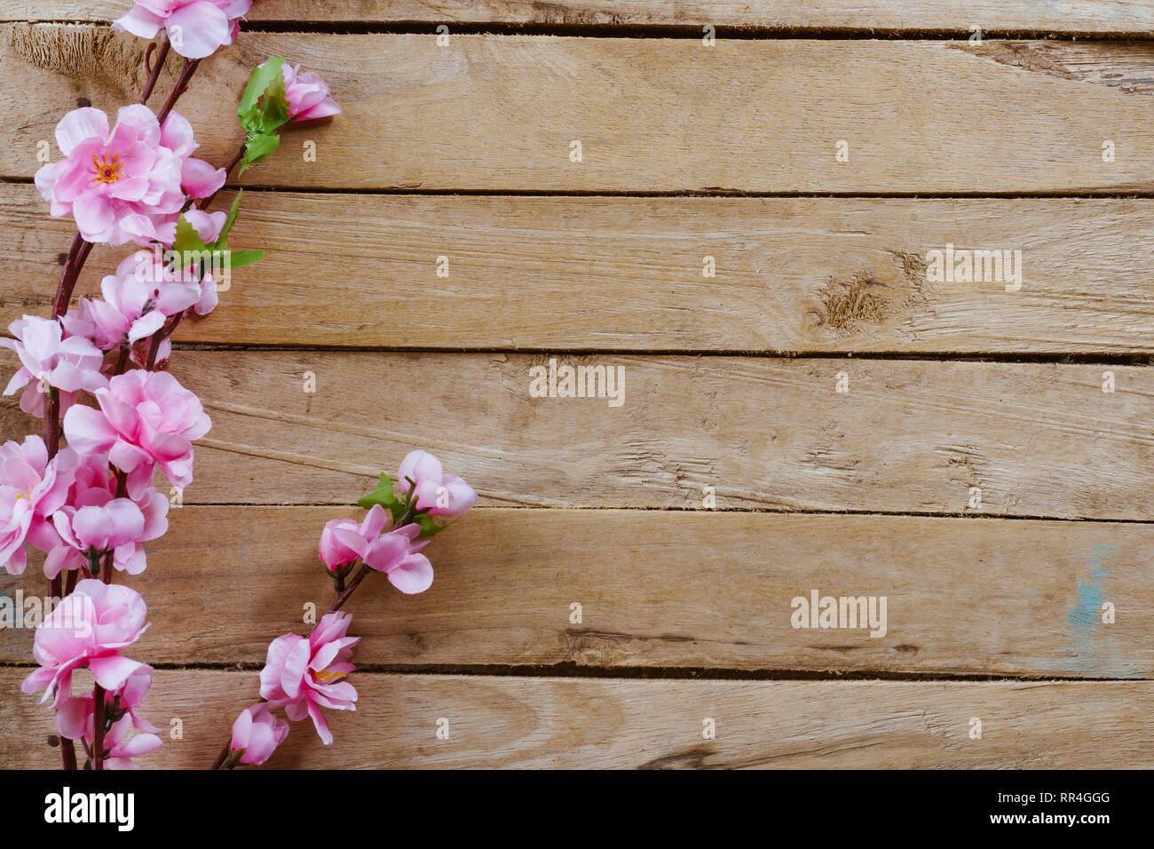 Fleur de cerisier et de fleurs artificielles sur vintage background with copy space. Banque D'Images