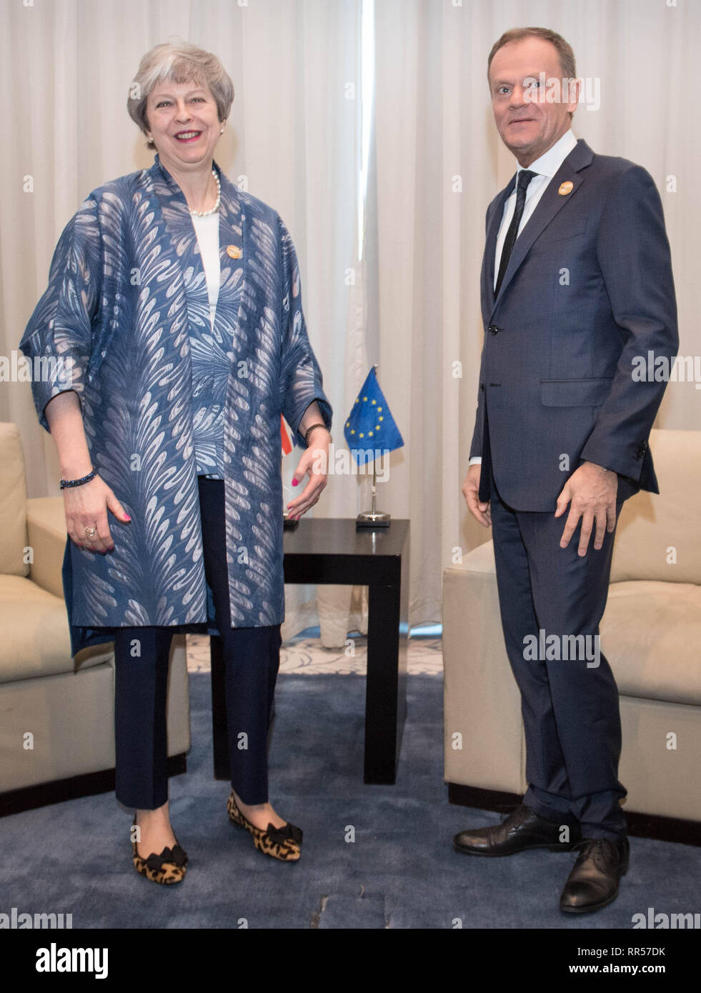 Premier ministre Theresa peut se réunit avec le président du Conseil de l'Donald Tusk lors du sommet de la Ligue des États arabes à Charm el-Cheikh, en Égypte. Banque D'Images