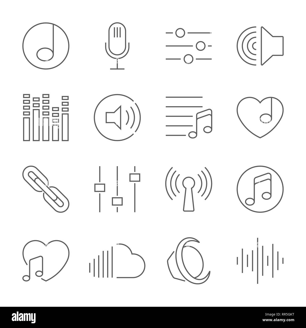 Ensemble de musique ligne vectorielle d'icônes. Les icônes de la musique fine ligne Illustration de Vecteur