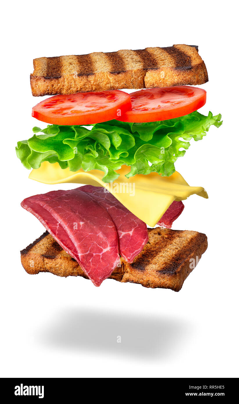 Sandwich avec les ingrédients de vol Banque D'Images