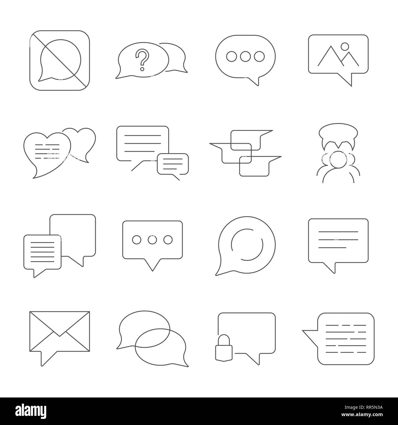 Ensemble D Un Message Ligne Vectorielle D Icones Contient Des Icones Telles Que La Conversation Sms Le Coeur L Amour Des Chats Notification Le Chat De Groupe Et Plus Encore Avc Modifiable Spe Image Vectorielle
