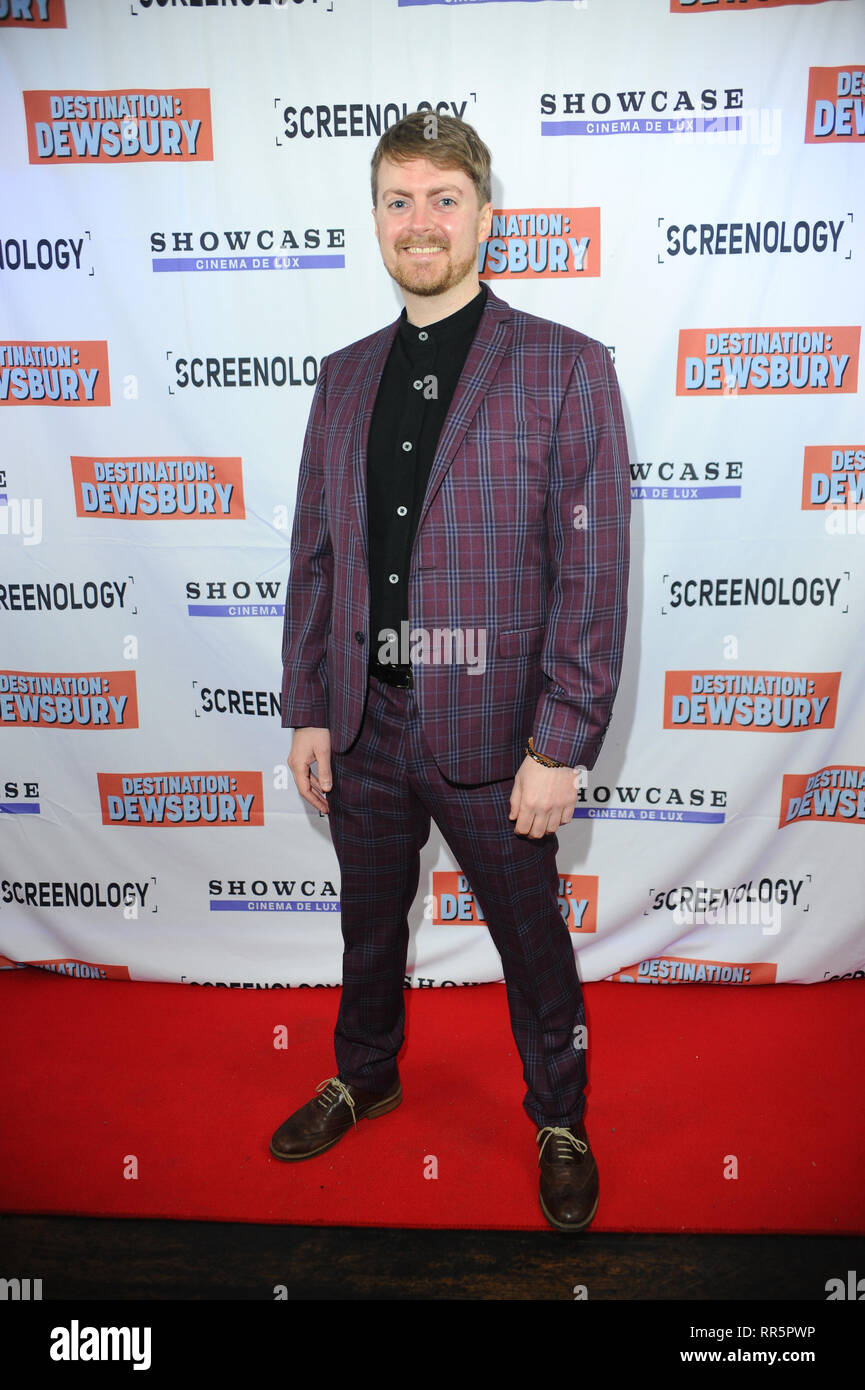 Vu Drewsbury Kevin durant la premiere destination Dewsbury UK. La première d'une nouvelle comédie britannique sur cinq amis qui se réunir pour un dernier périple à Dewsbury après ils découvrent l'un d'eux est mort. Le Prince Charles Cinema, Leicester Square de Londres. Banque D'Images