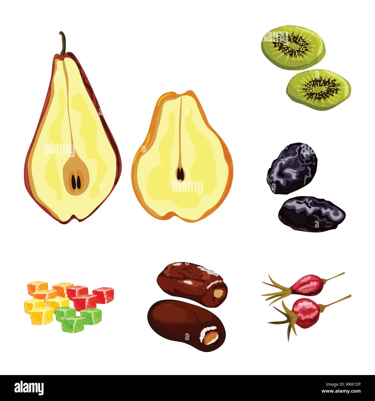 Illustration Vecteur de fruits séchés et de symbole. Ensemble d'aliments fruits et de symbole pour le web. Illustration de Vecteur