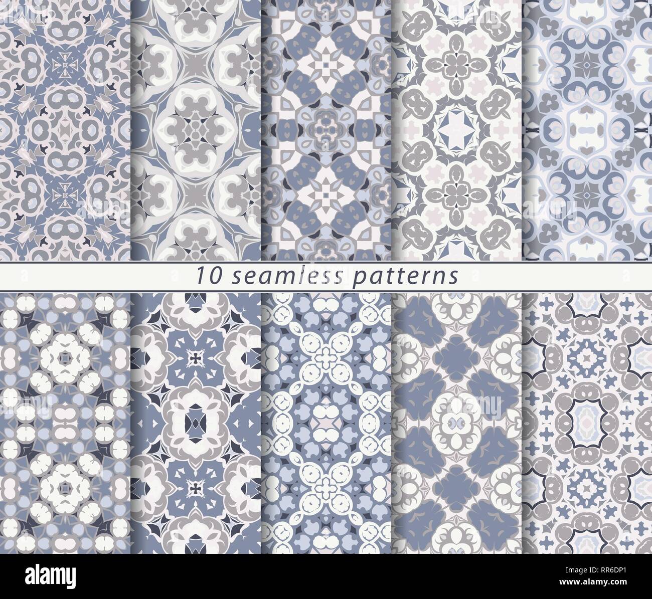 Dix modèles transparente dans un style oriental. Ornements de l'est conception de tissu, papier d'emballage ou de scrapbooking. Vector illustration en marron. Illustration de Vecteur
