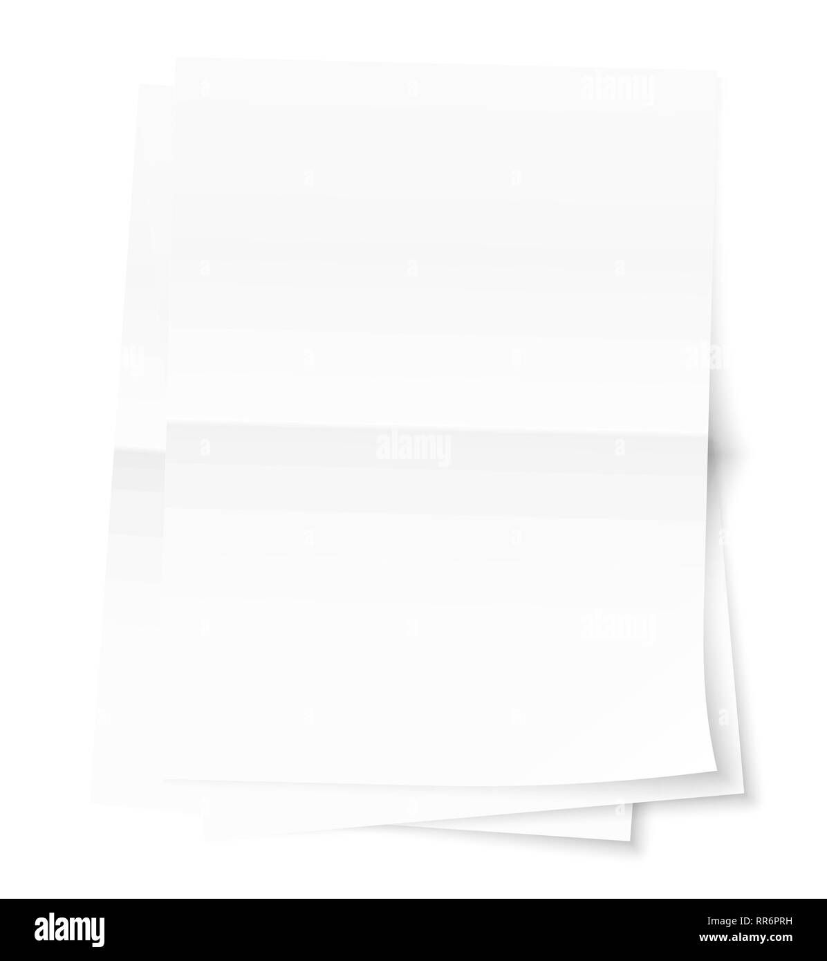Une pile de trois feuilles de papier empilés les uns sur les autres. Fois au milieu de la feuille. Les ombres transparentes sur la table. Feuille d'angle Illustration de Vecteur
