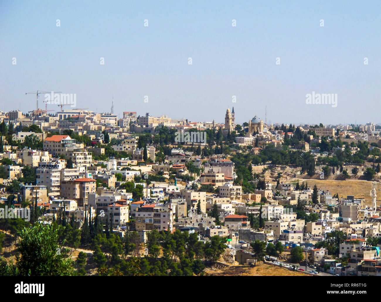 Vue panoramique de Jérusalem et l'Abbaye de la Dormition sur le Mont Sion du Mont des Oliviers. Jérusalem, Israël. Juin 2014 Banque D'Images