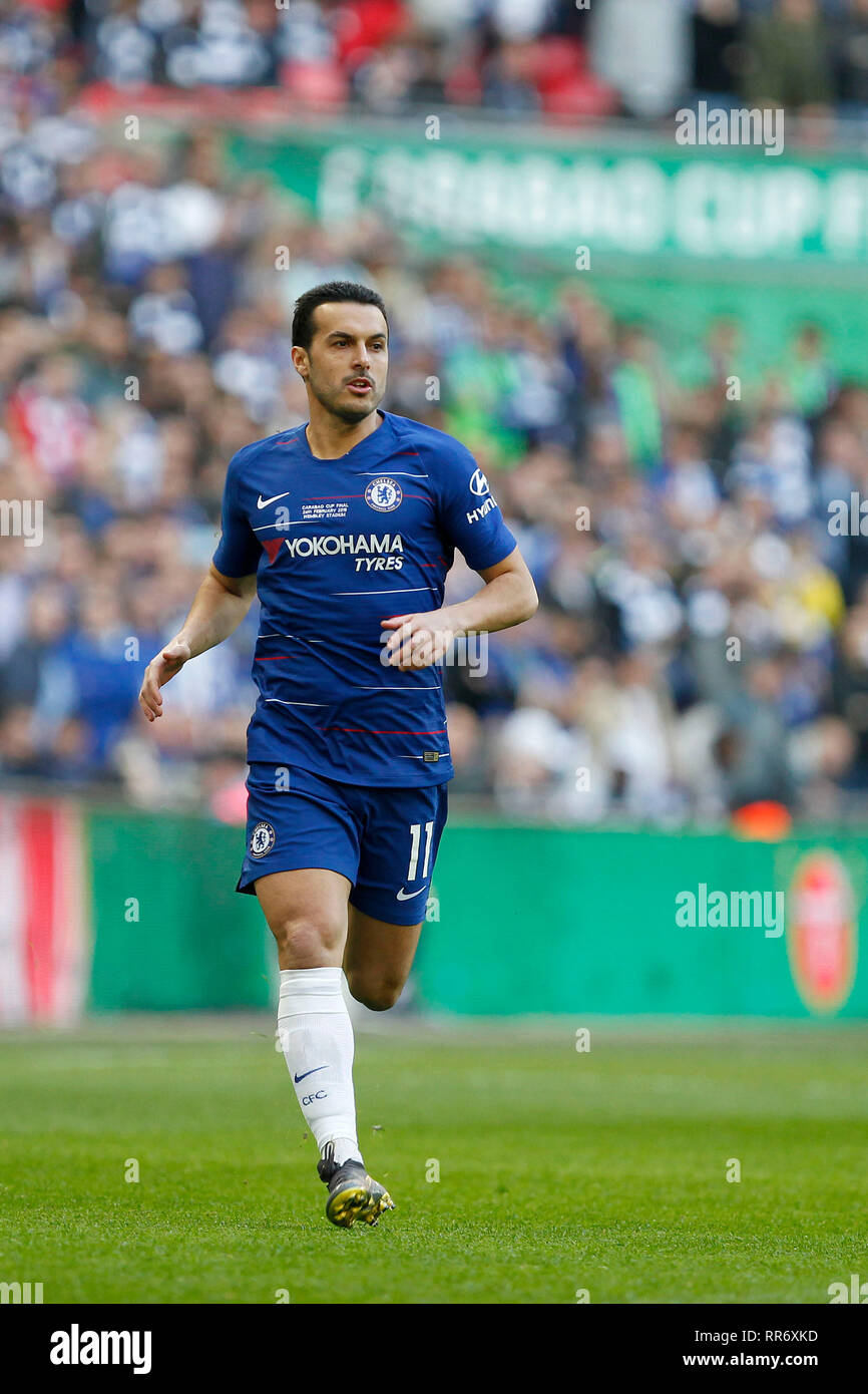Pedro de Chelsea lors de la finale de la Coupe du carabao EFL entre Chelsea et Manchester City au stade de Wembley, Londres, Angleterre le 24 février 2019. Photo par Carlton Myrie. Usage éditorial uniquement, licence requise pour un usage commercial. Aucune utilisation de pari, de jeux ou d'un seul club/ligue/dvd publications. Banque D'Images