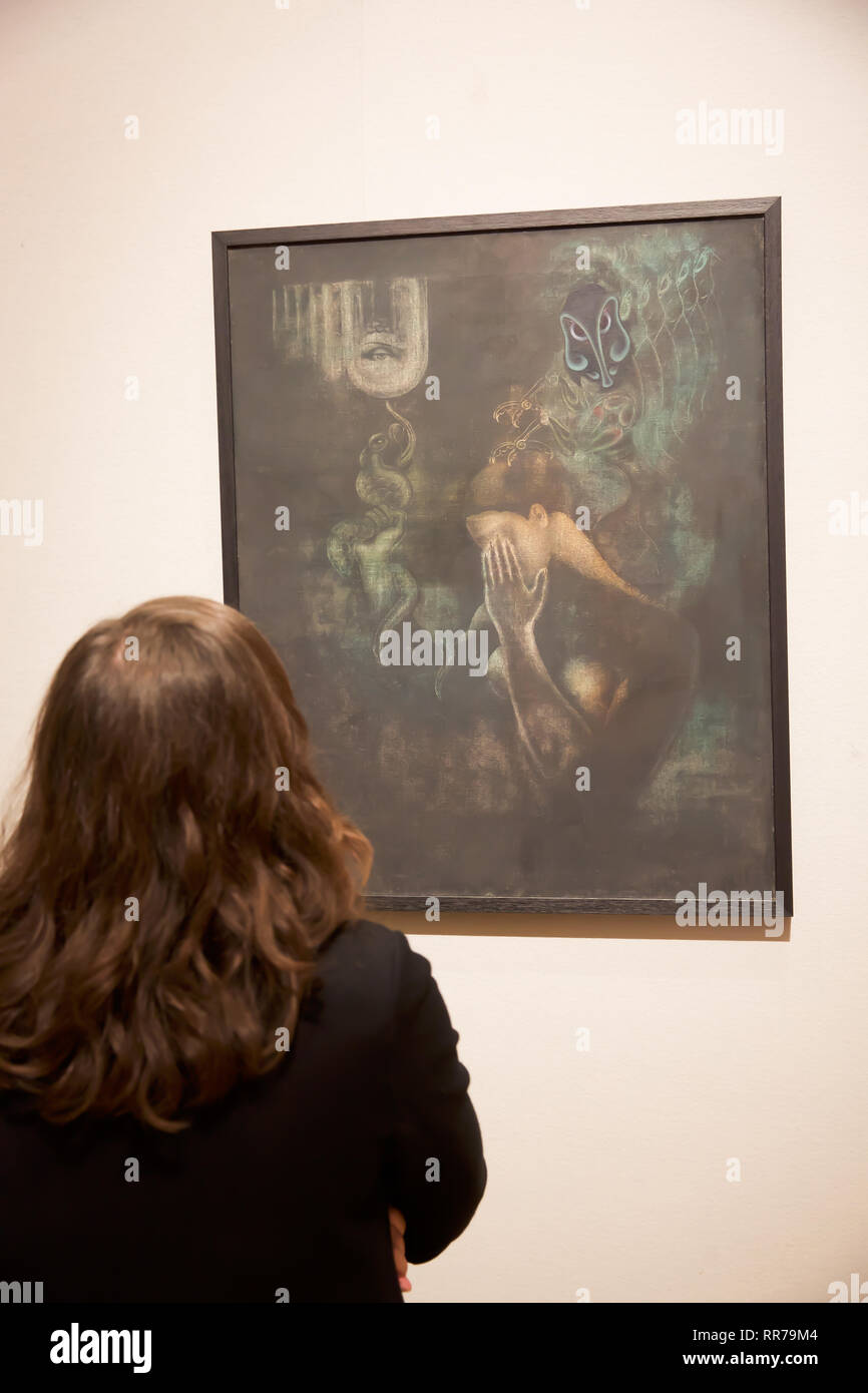 London,UK,25 février 2019, Bonhams photocall : sur l'écran : VALENTINE HUGO(1887-1968) L'esprit du vin ou l'alcoolisme estimée à £ 7 000 - 9 000. La vente a lieu le 28 février à 5h00.Larby Keith Crédit/Alamy Live News Banque D'Images