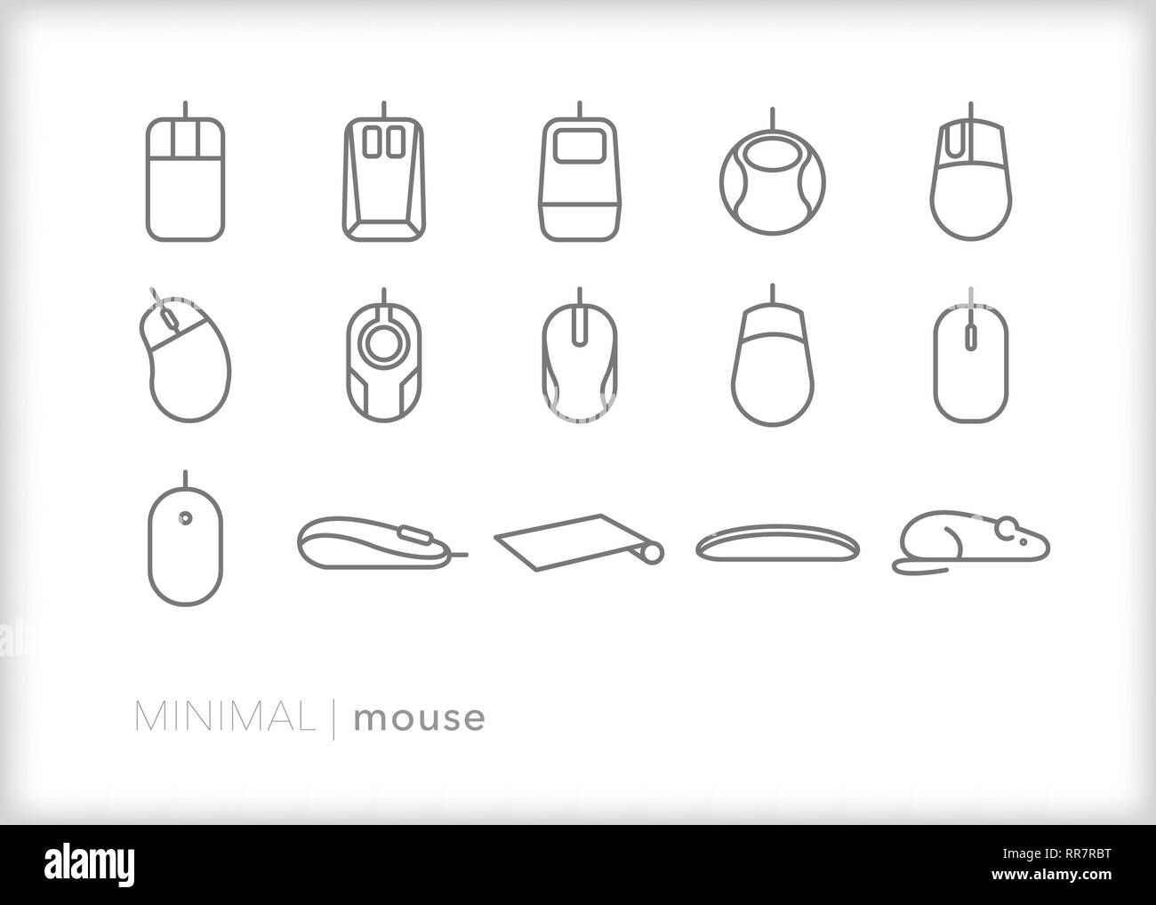 Ensemble de 15 icônes de ligne de la souris d'ordinateur Illustration de Vecteur