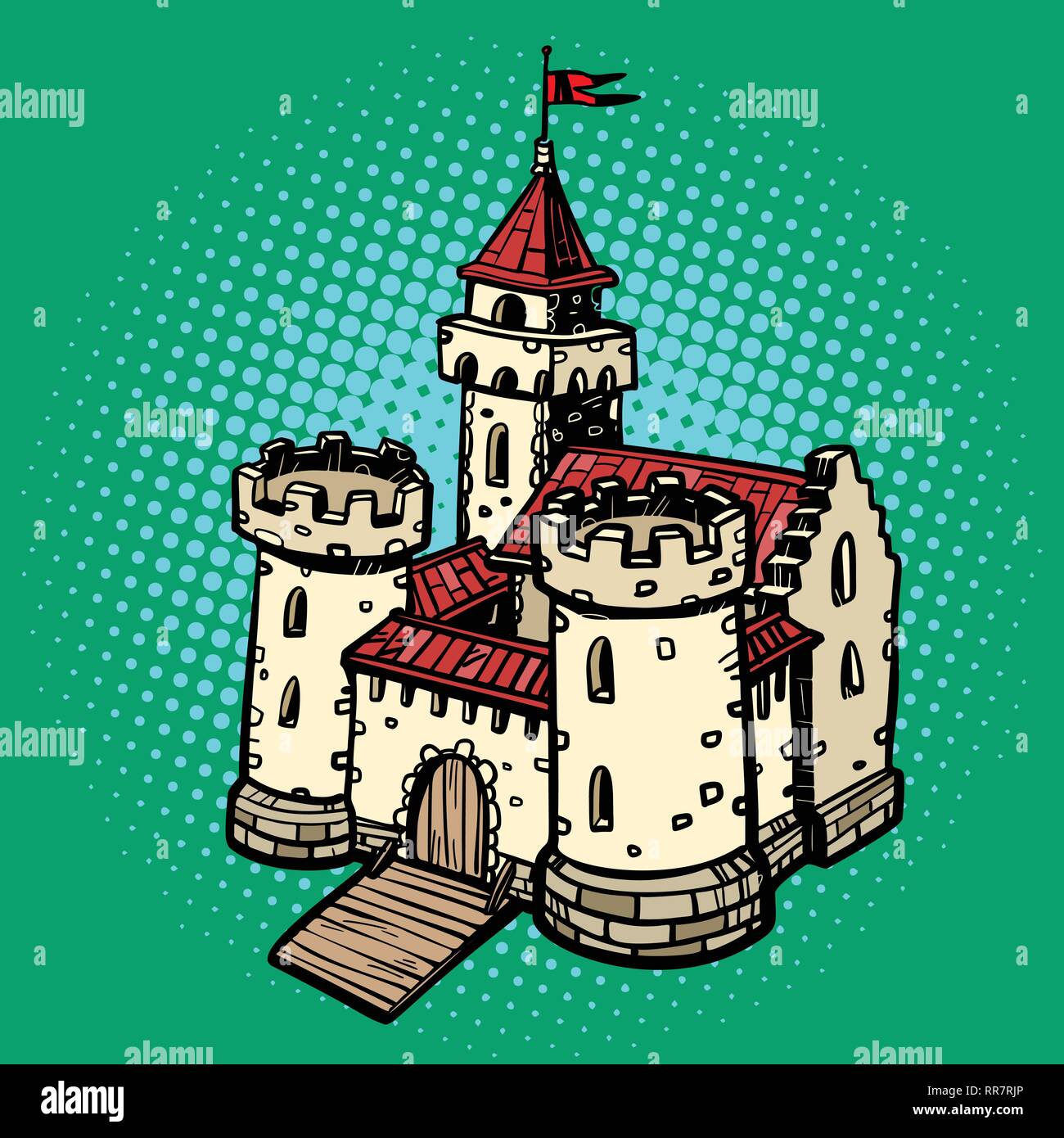 Château médiéval, le royaume des fées. immobilier. Pop art retro vintage kitsch dessin illustration vectorielle Illustration de Vecteur