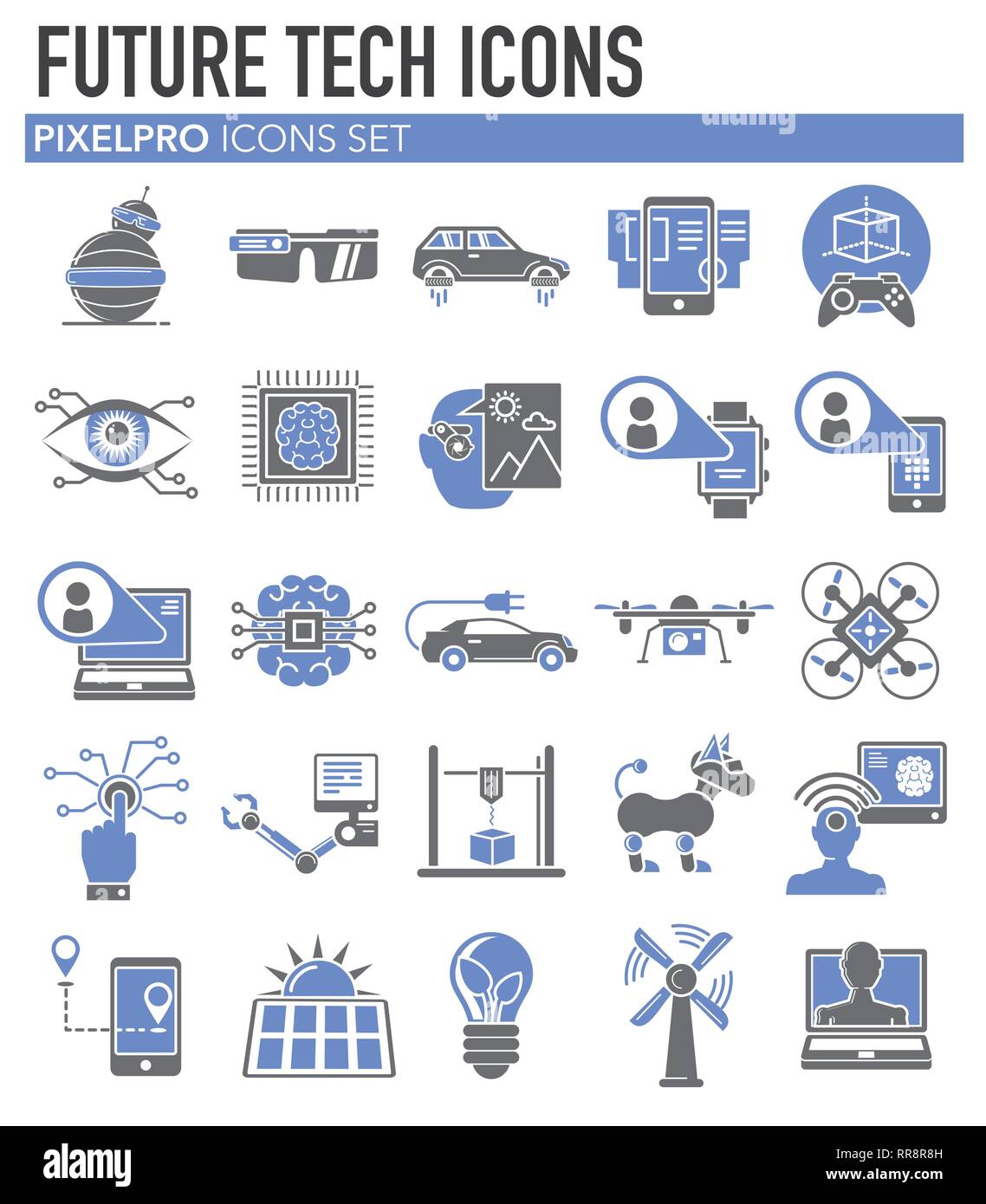 Les technologies de l'icons set sur fond blanc pour la conception graphique et web, simple signe vecteur moderne. Concept de l'Internet. Symbole à la mode pour le site web d Illustration de Vecteur