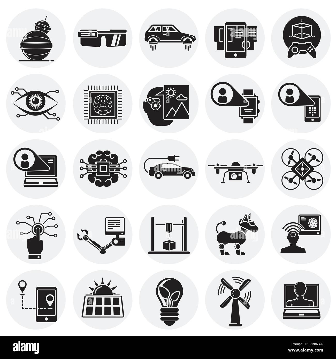 Les technologies de l'icons set sur des cercles pour l'arrière-plan graphique et web design, modernes, simples vector signe. Concept de l'Internet. Symbole à la mode pour le site web Illustration de Vecteur