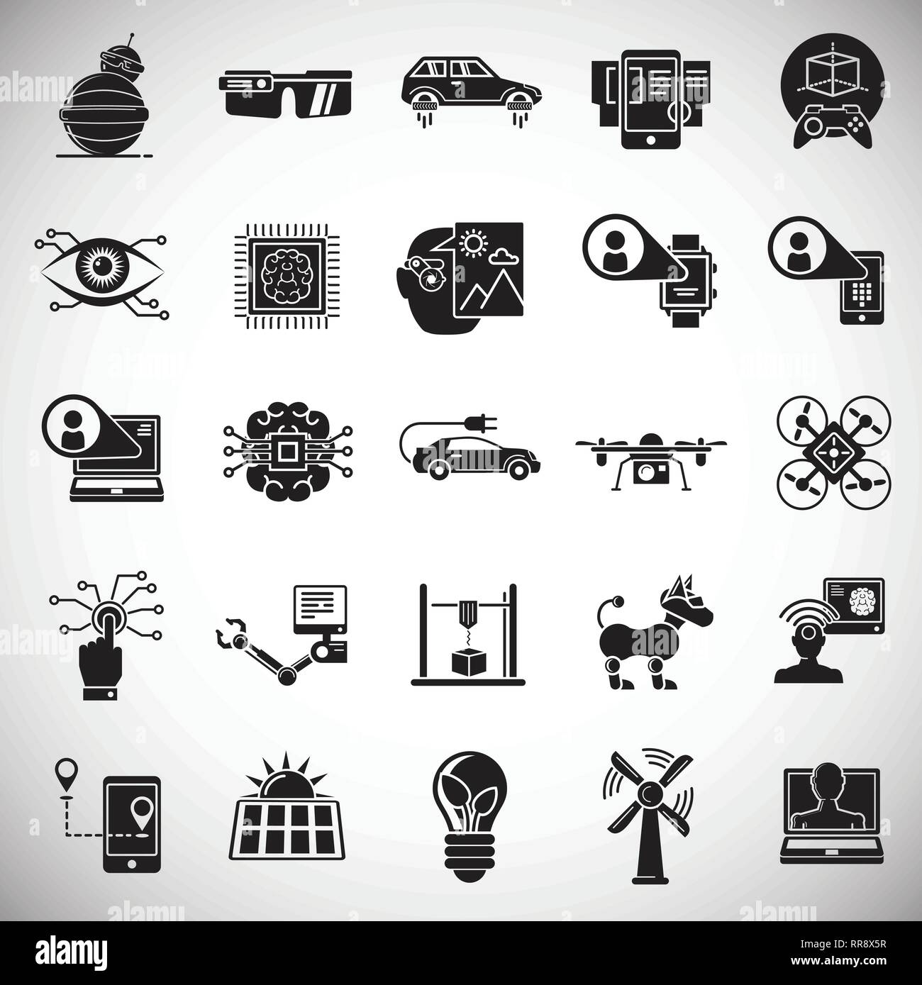 Les technologies de l'icons set sur fond blanc pour la conception graphique et web, simple signe vecteur moderne. Concept de l'Internet. Symbole à la mode pour la conception de site web site web application mobile ou bouton. Illustration de Vecteur