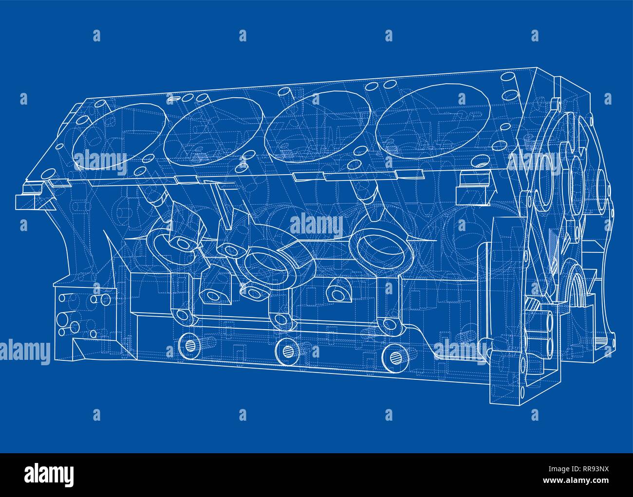 Croquis du bloc moteur. Le rendu 3D de vecteur Illustration de Vecteur