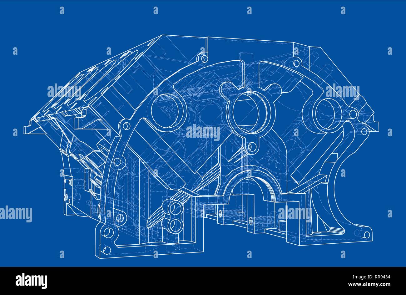 Croquis du bloc moteur. Le rendu 3D de vecteur Illustration de Vecteur