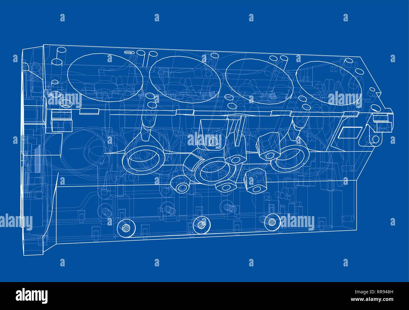 Croquis du bloc moteur. Le rendu 3D de vecteur Illustration de Vecteur