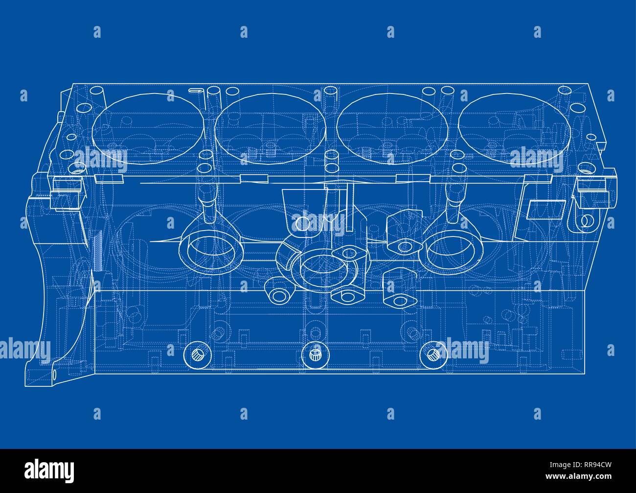 Croquis du bloc moteur. Le rendu 3D de vecteur Illustration de Vecteur