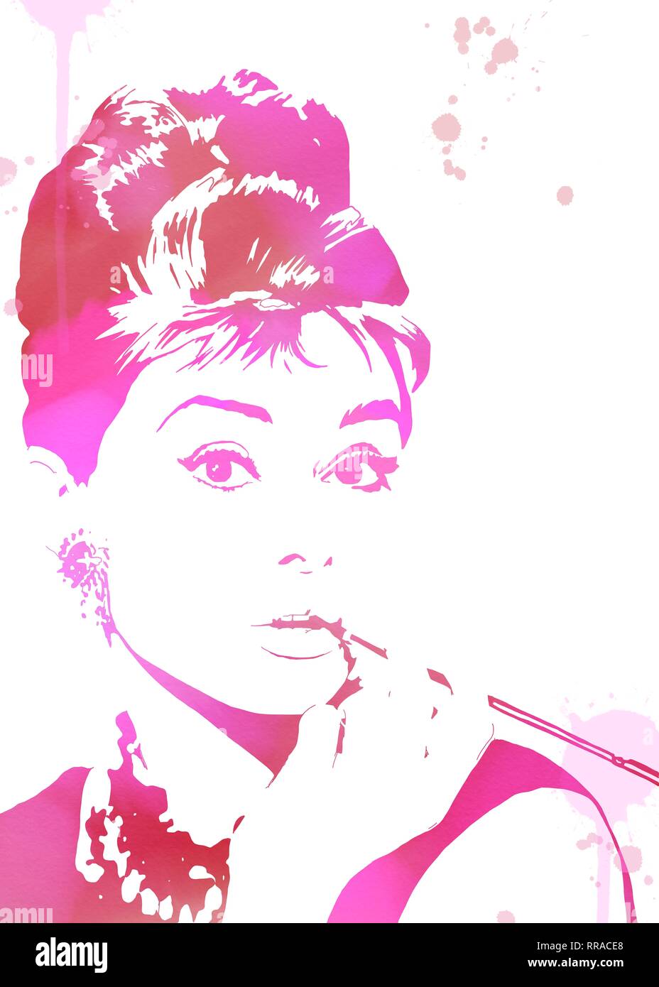 Audrey Hepburn Illustration à l'aquarelle ou la peinture. Regarder l'Art Banque D'Images