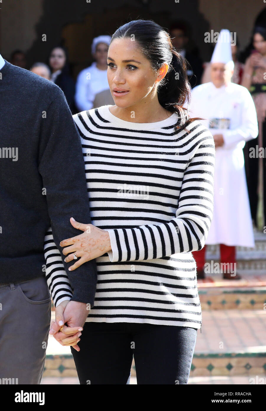 La Duchesse de Sussex arrive pour une démonstration de l'Ecole de cuisine à la Villa des Ambassadeurs à Rabat sur le troisième jour de leur tournée du Maroc. Banque D'Images