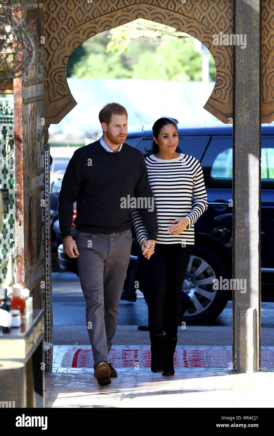 Le duc et la duchesse de Kent arrivent pour une démonstration de l'Ecole de cuisine à la Villa des Ambassadeurs à Rabat sur le troisième jour de leur tournée du Maroc. Banque D'Images