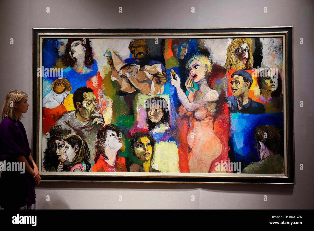 Bonhams. New Bond Street, London, UK. Feb 25, 2019. Une femme vues Mosaica dii Figure par Renato Gattuso (1912-1987). Peint en 1958. Estimation £60 000. Bonhams Vente d'Art Moderne et impressionniste se tiendra à Londres le 28 février 2019. Credit : Dinendra Haria/Alamy Live News Banque D'Images