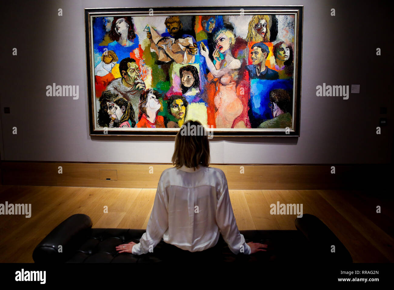 Bonhams. New Bond Street, London, UK. Feb 25, 2019. Une femme vues Mosaica dii Figure par Renato Gattuso (1912-1987). Peint en 1958. Estimation £60 000. Bonhams Vente d'Art Moderne et impressionniste se tiendra à Londres le 28 février 2019. Credit : Dinendra Haria/Alamy Live News Banque D'Images