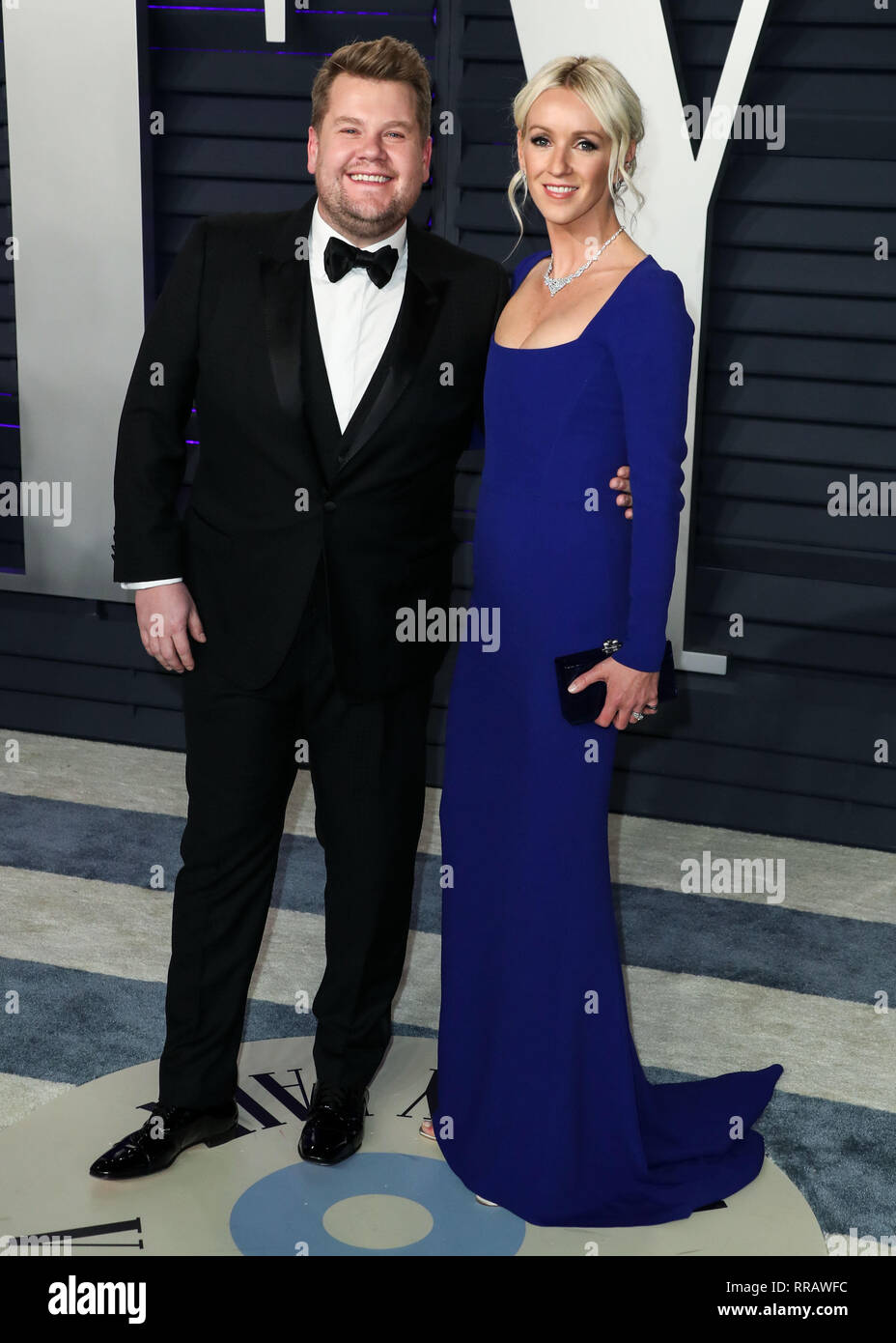 BEVERLY HILLS, LOS ANGELES, CA, USA - 24 février : James Corden et épouse Julia Carey arrivent à la Vanity Fair Oscar Party 2019 tenue à l'Wallis Annenberg Center for the Performing Arts le 24 février 2019 à Beverly Hills, Los Angeles, Californie, États-Unis. (Photo par Xavier Collin/Image Press Office) Banque D'Images