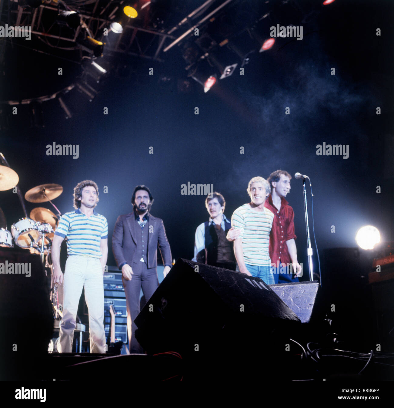 L'OMS - groupe de rock britannique, Kenny Jones, batterie, John Entwistle, guitare basse, 'John' Raabbit Bundrick, Claviers, chant, Roger Daltrey, Pete Townshend, guitare solo, (1979) / l'OMS Überschrift : Banque D'Images