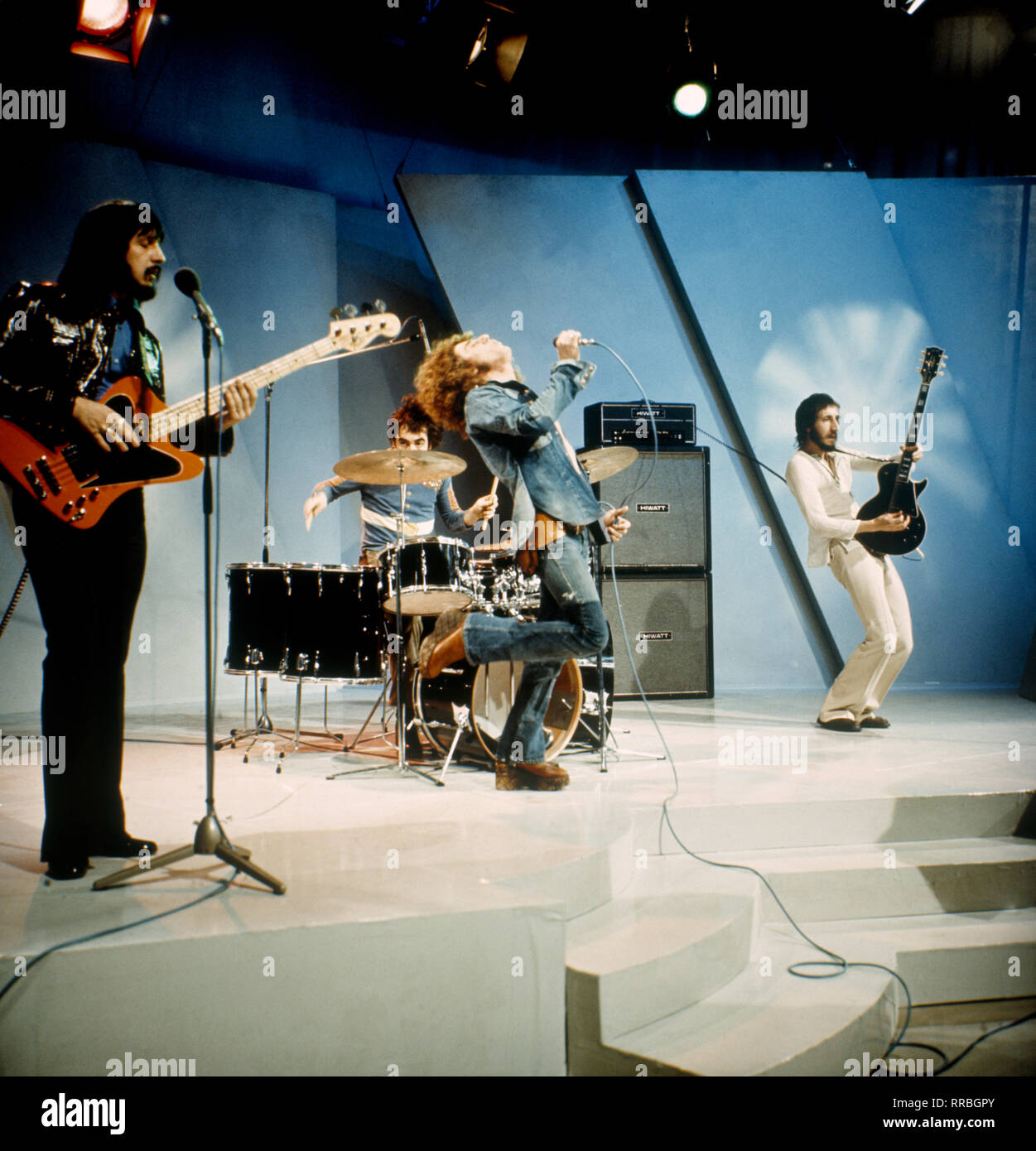 L'OMS - groupe de rock britannique, John Entwistle, guitare basse, Keith Moon, batterie, Roger Daltrey, Pete Townshend, chant, Guitare, (ca. 1975) / l'OMS : Überschrift Banque D'Images