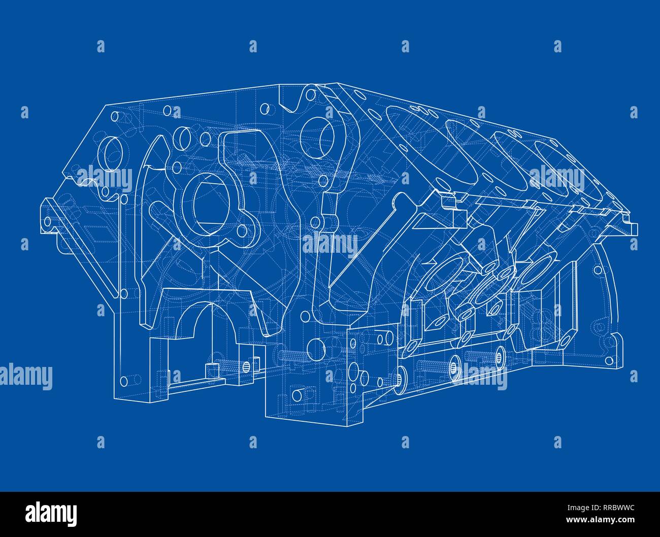 Croquis du bloc moteur. Le rendu 3D de vecteur Illustration de Vecteur