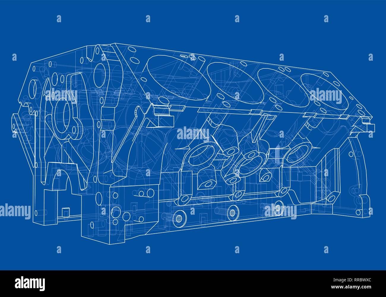 Croquis du bloc moteur. Le rendu 3D de vecteur Illustration de Vecteur