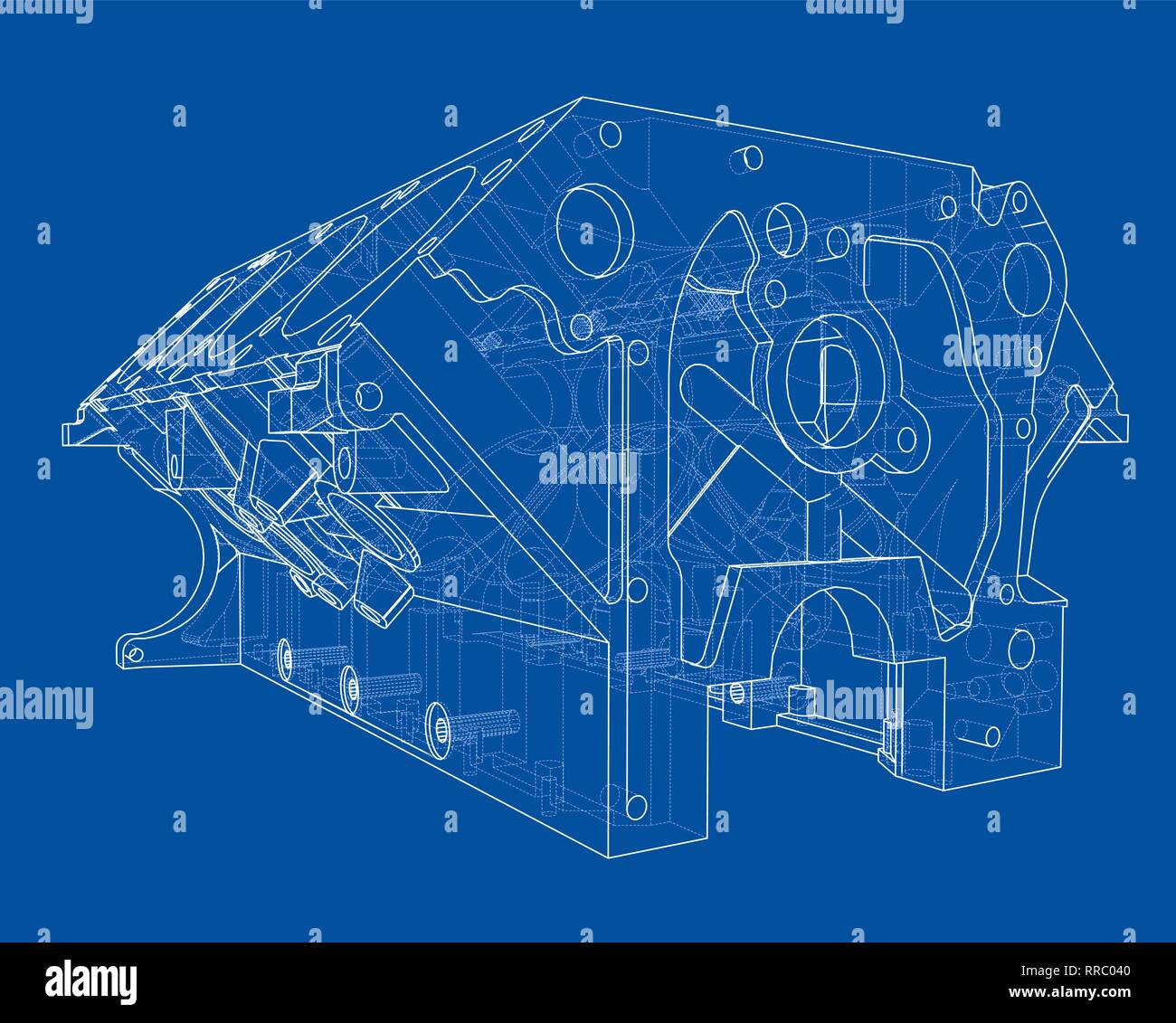Croquis du bloc moteur. Le rendu 3D de vecteur Illustration de Vecteur