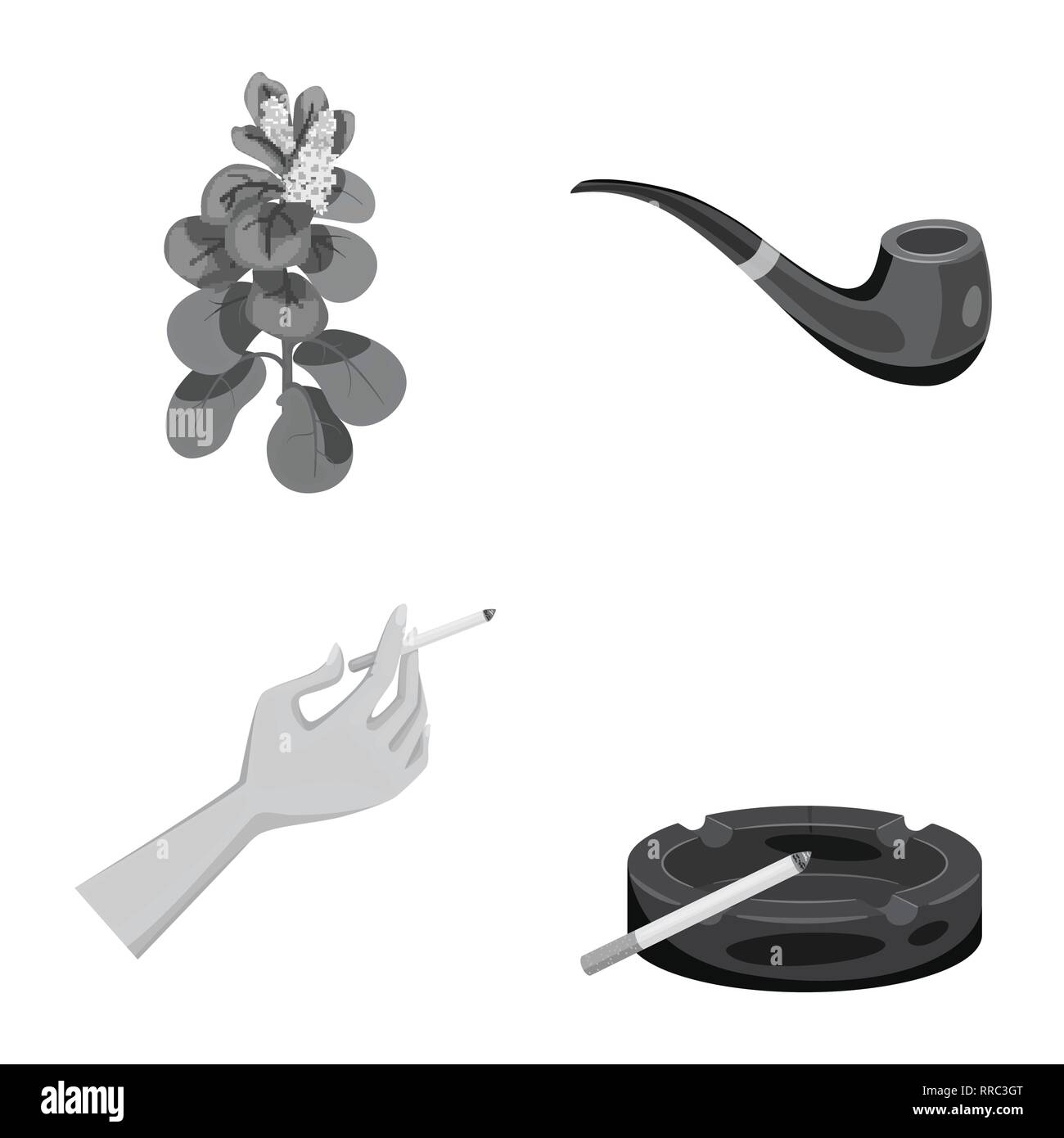 Tuyau,feuilles,main,feuilles,cendrier,retro bras,verre,usine,classique,LE,feu,abus,hommes,risques,addict,la nature,de,panneaux,détective,dépendance,vert,style,geste,bois,agriculture,attente,plastique,botanique,rupture,santé,la nicotine,fumée,statistiques,refuser arrêter,anti,habitude cigarette tabac,,,set,icône,illustration,isolé,collection,design,élément,graphique,signe,gris,noir,vecteurs vecteur , Illustration de Vecteur