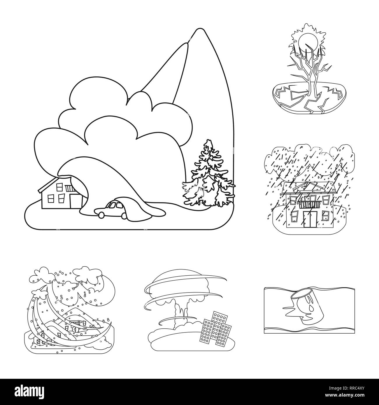 Objet isolé de cataclysme et signe de catastrophe. Ensemble de cataclysme et apocalypse stock vector illustration. Illustration de Vecteur