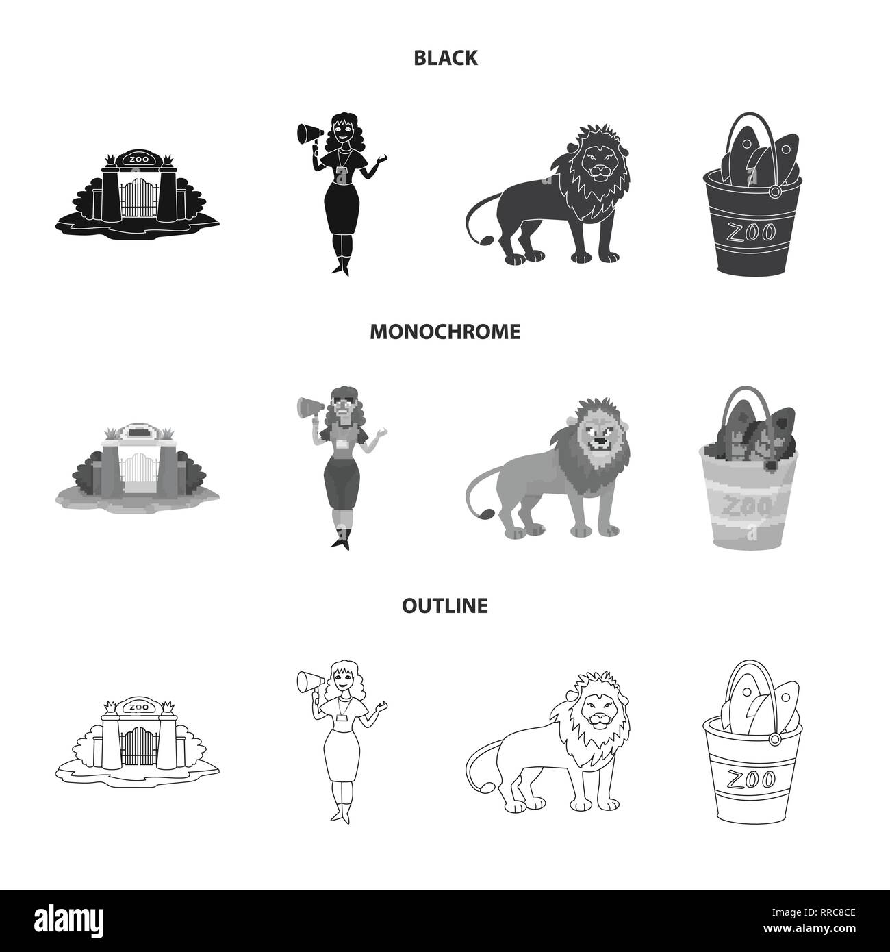 Gate,gardien,lion,seau,femme,mignon,les poissons,brick,mégaphone,jungle,mur,complet,travailleur,crinière,pêche,sortie,gardien chef, le carassin,X,message,fierté,carp,chemin,ustensile mascot,le brochet,palm,vêtements,nature,faune,fun,animation,parc,zoo,Safari,animal,flore,forêt,set,icône,,illustration,collection,isolé,design,graphisme,élément vecteur vecteurs,signer , Illustration de Vecteur