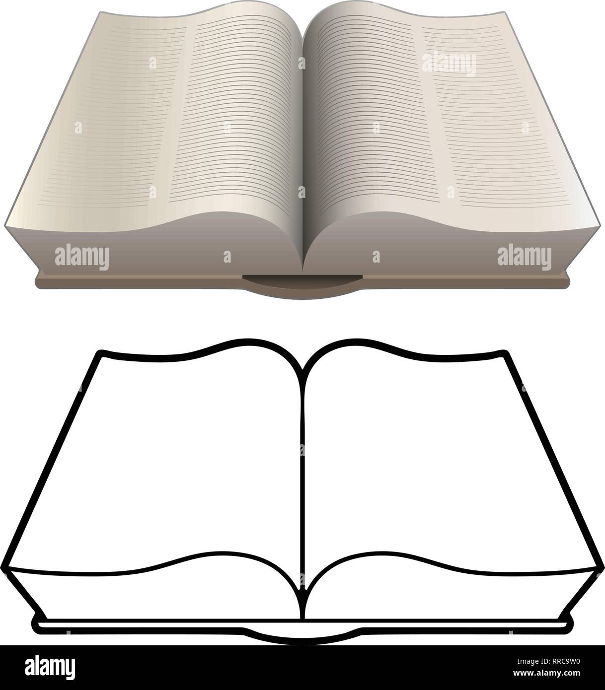 Livre ouvert, bible, encyclopédie, style classique, l'illustration vectorielle isolés dans les deux couleurs détaillées et noir les versions de dessin Illustration de Vecteur