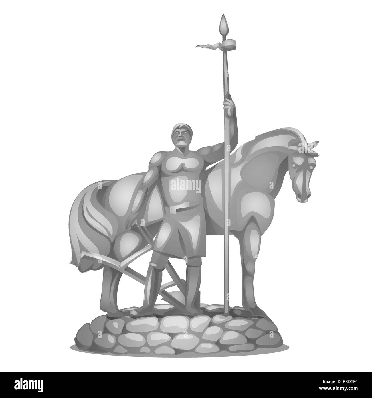 Monument à le premier colon de la ville russe de Penza en pierre isolé sur fond blanc. Cartoon Vector illustration close-up. Illustration de Vecteur