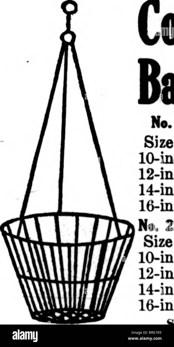 . Les fleuristes [microforme] examen. La floriculture. Paniers SUSPENDUS FIL PAS LE CHEAPIST MAIS LE MIEUX LE BIEN FAIT Genre peint, lié avec le fil galvanisé à 6 douzaine de taux, 50 à 100 Taux pour douz. Par 100 8 pouces ; 2,00 $ 16,00 18,00 2,25 pouces lO 12 mch 2,60 20,00 14-pouces 3,26 25,00 4,25 32,50 16 pouces 18 pouces 6,00 45,00 Les prix sur une plus grande taille paniers suspendus cité sur demande. Pour écrire : Liste des dessins de fleurs sur le fil. Feuille VERT MOUSSE '^^^''R'R^^^J KL.SITA'.KET. Par sac, 2 $ ; 10 sacs, 17,50 $. Par paquet, 1,50 $ ; 10. 14,00 $. X&gt ;" C" ^Kl 1 X^^ CommissionVlorist HCLL 15 E. 3e Rue, Banque D'Images