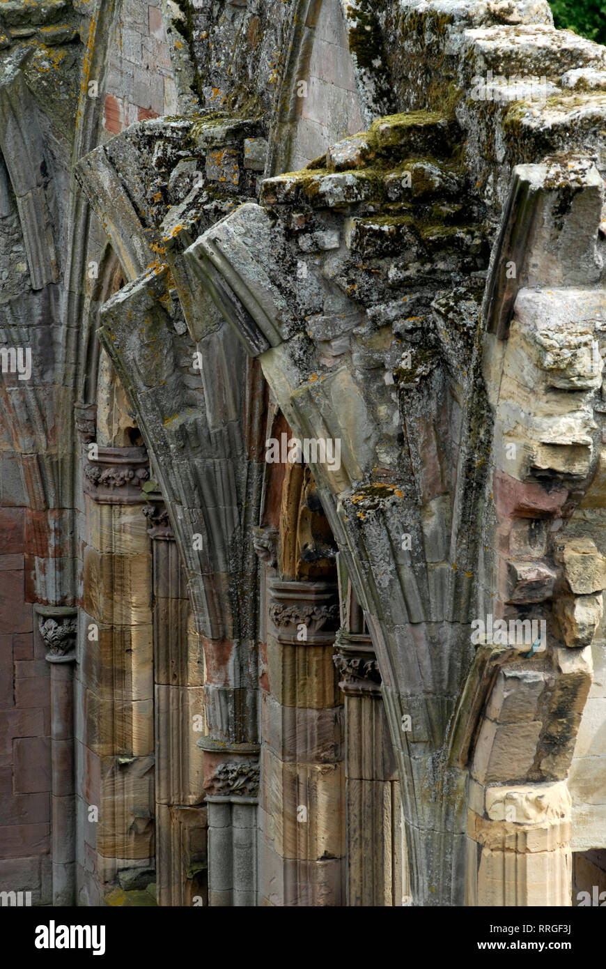 Tourisme religieux et culturel: Détails de l'abbaye de Melrose, Roxburghshire, Scottish Borders, Ecosse, Royaume-Uni Banque D'Images