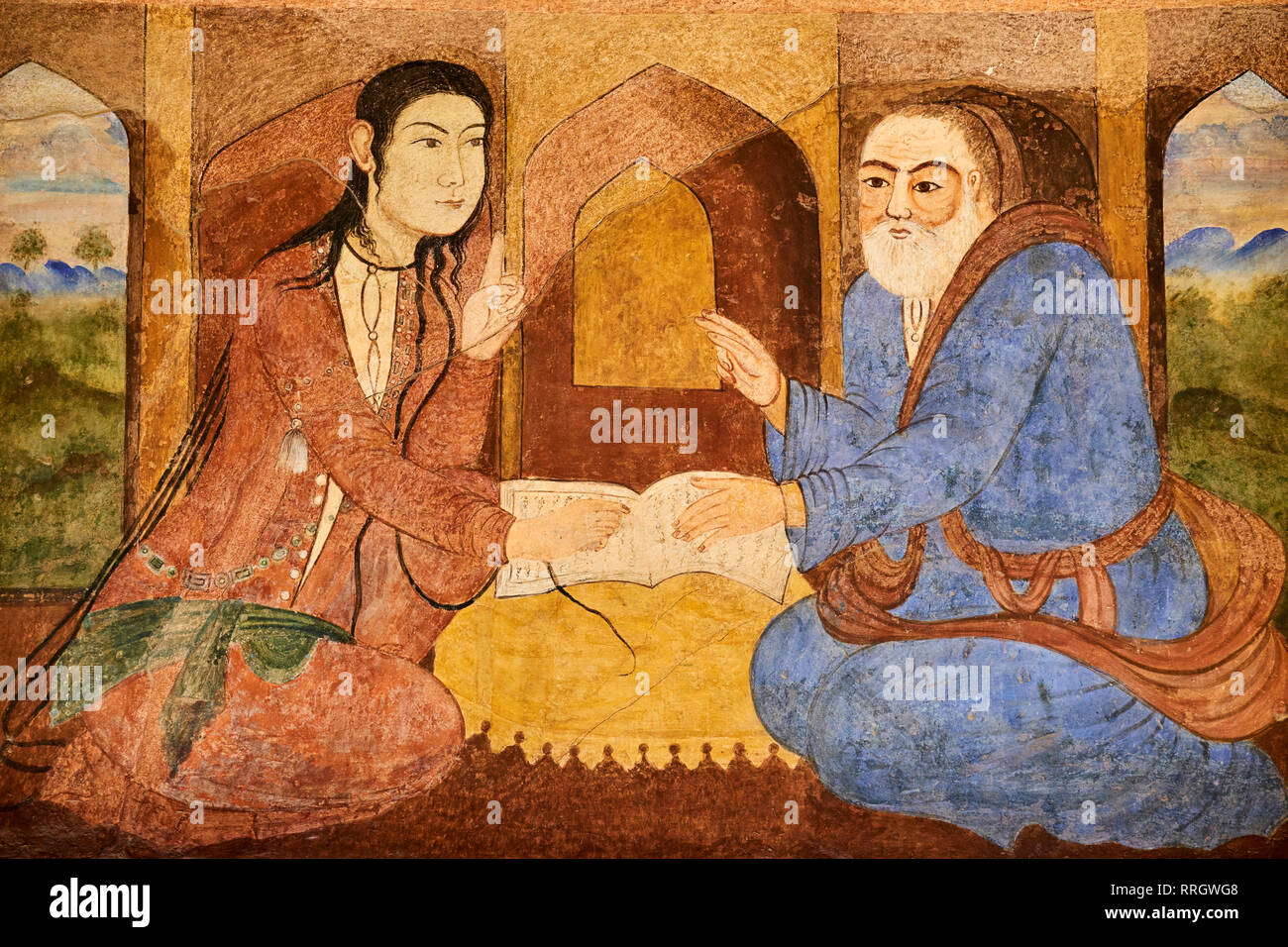 Époque safavide Chehel Sotun peinture, Palace, Isfahan, Iran, Moyen-Orient Banque D'Images