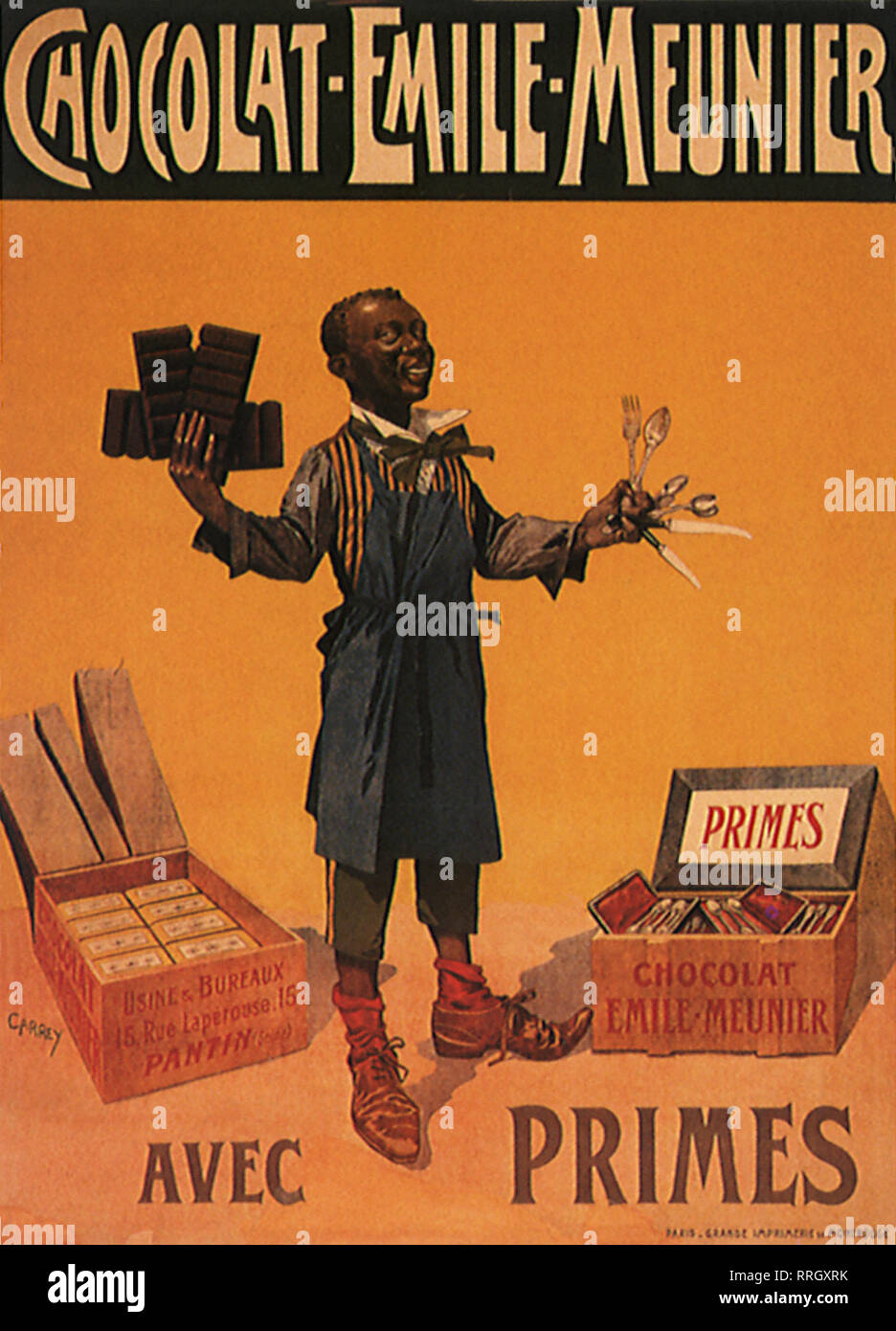 L'affiche de chocolat avec man holding de chocolat. Banque D'Images