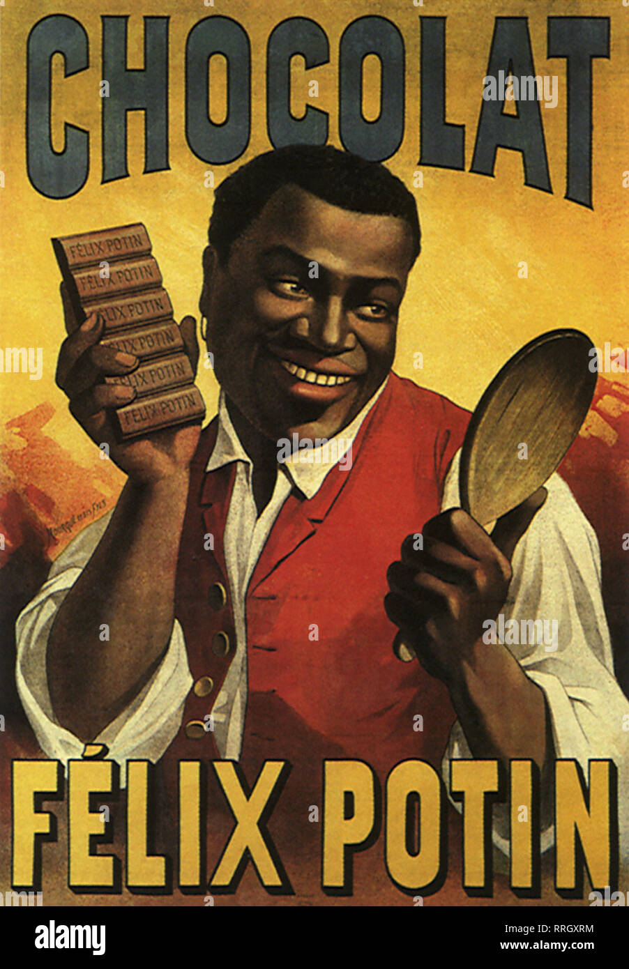 L'affiche de chocolat avec man holding de chocolat. Banque D'Images