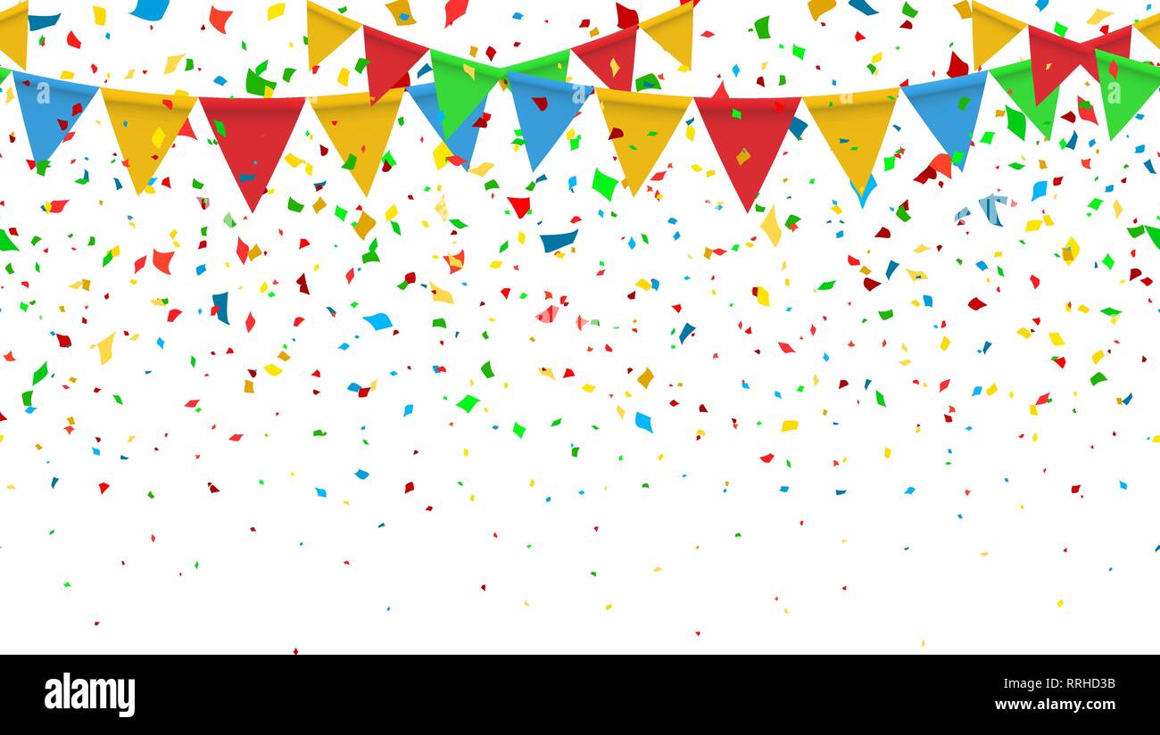Modèle sans drapeaux colorés garland et confettis. Carnival guirlande avec  fanions pour un anniversaire, fête et juste de la décoration. Colorful  Image Vectorielle Stock - Alamy