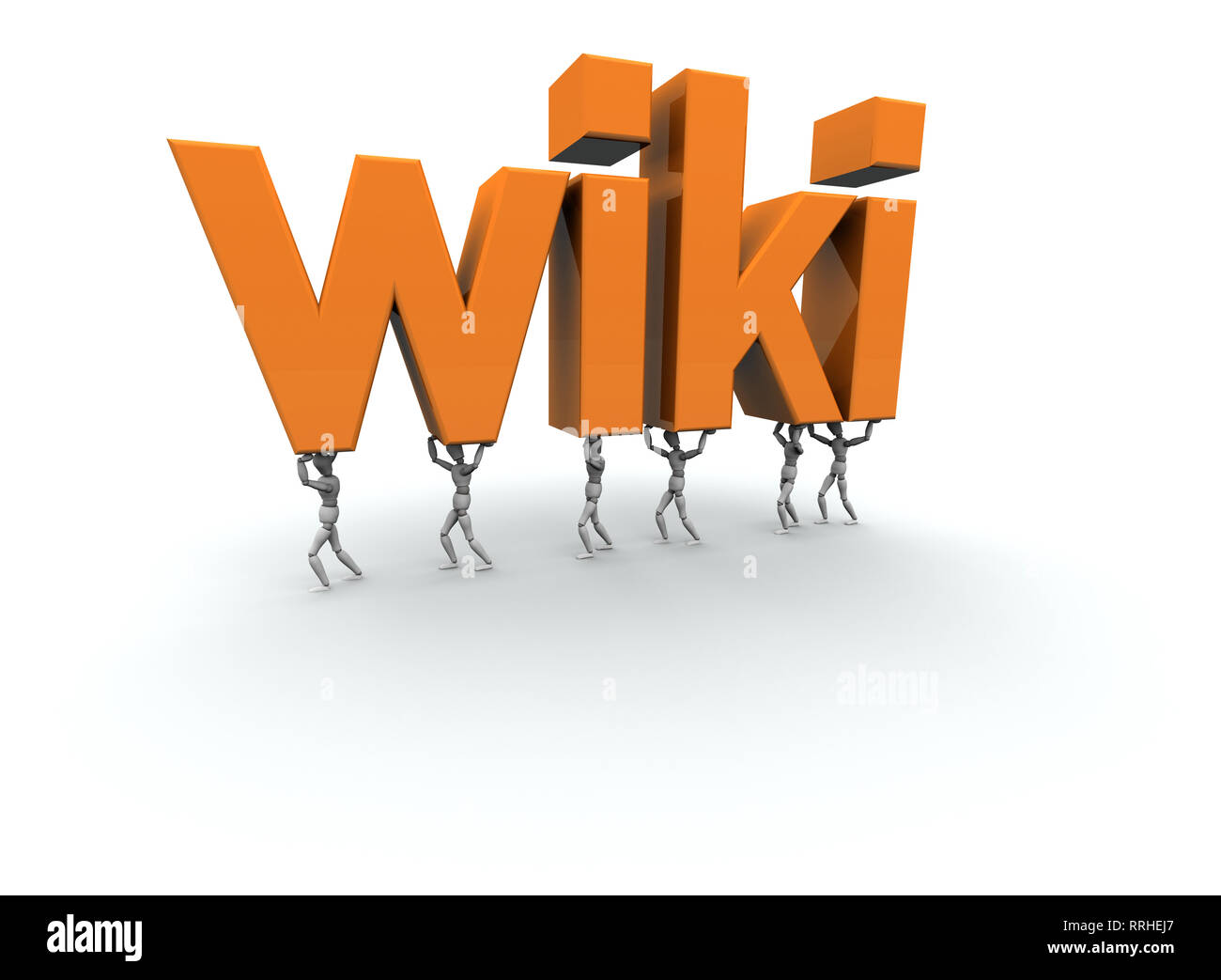 Mannequins 3D portant le mot 'Wiki' en orange. Banque D'Images
