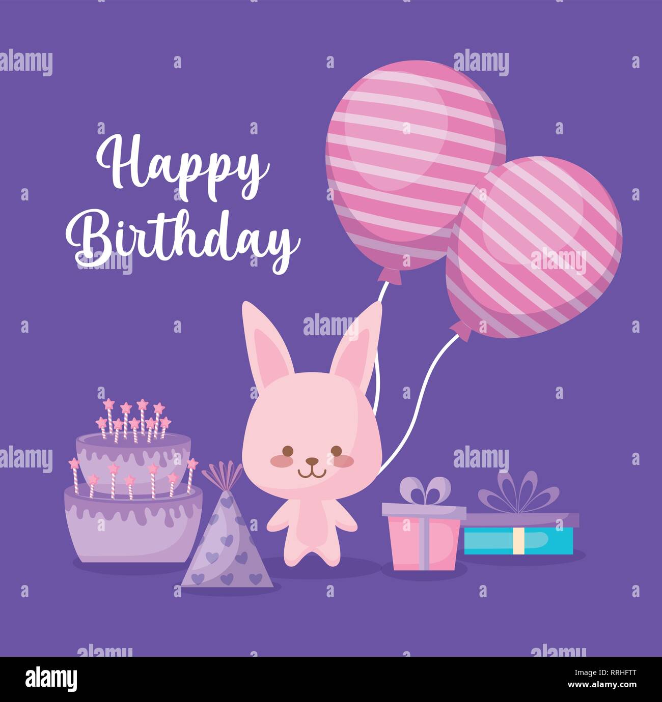 Joyeux Anniversaire Carte Avec Lapin Mignon Vecteur Illustration Design Image Vectorielle Stock Alamy