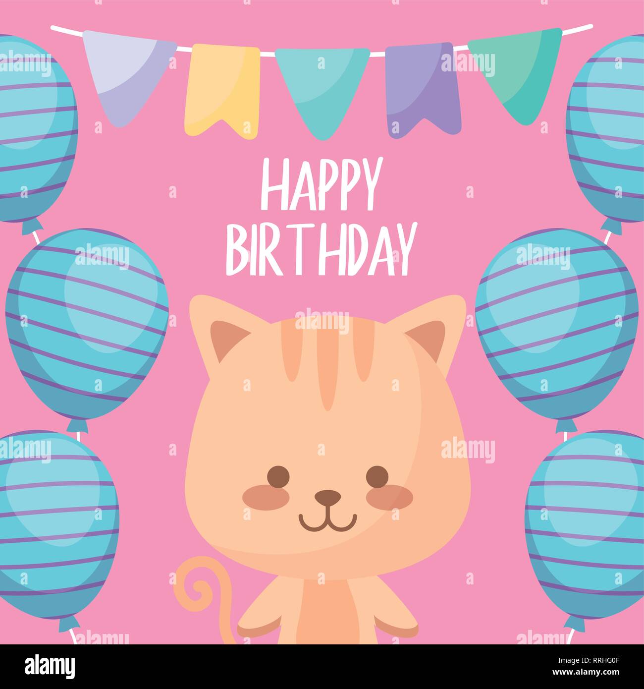 Joyeux Anniversaire Carte Avec Chat Mignon Vecteur Illustration Design Image Vectorielle Stock Alamy