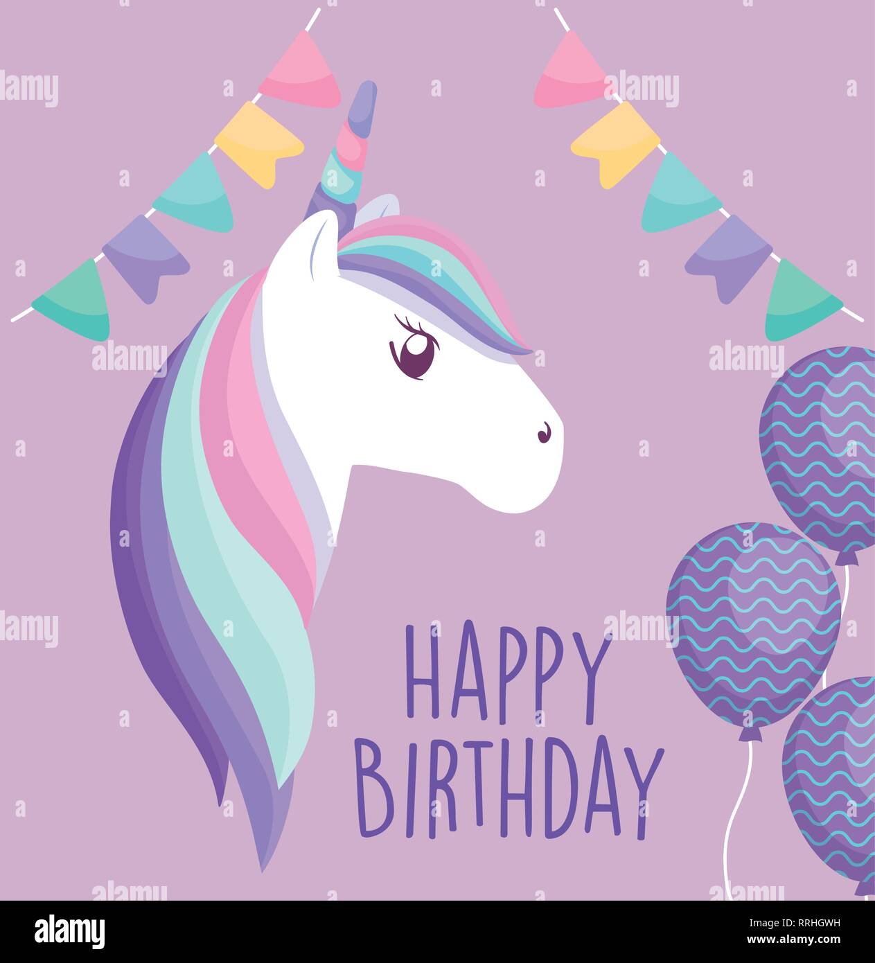 Joyeux Anniversaire Carte Avec Unicorn Cute Vector Illustration Design Image Vectorielle Stock Alamy